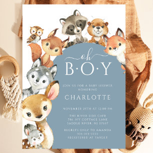 Woodland Animals Boys Baby shower Uitnodiging