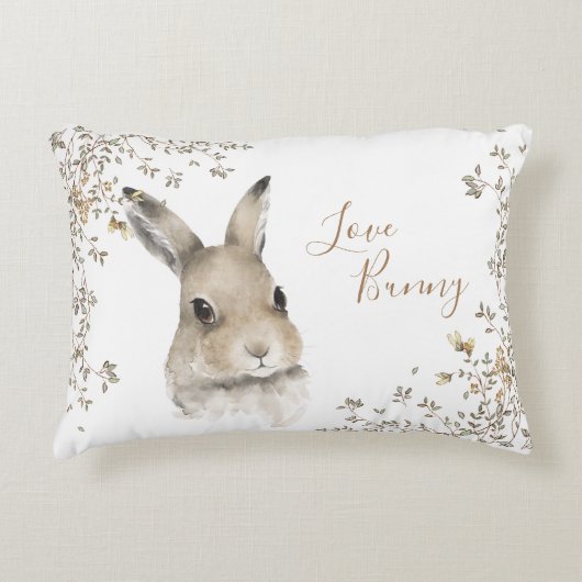 Woodland Animals Bunny Rabbit Floral Script Accent Kussen (Voorkant)