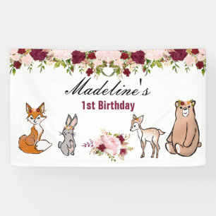 Woodland Animals Burgundy & Pink Floral Spandoek