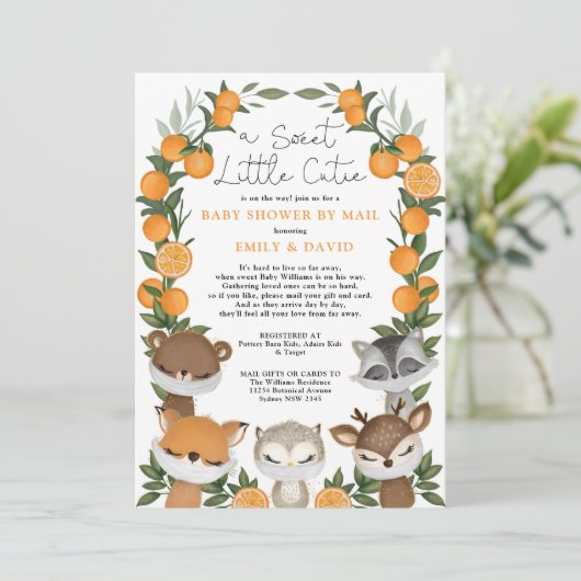 Woodland Animals Citrus Oranje Baby shower per pos Kaart (Staand voorkant)
