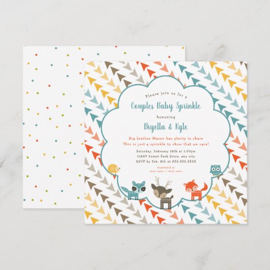 Woodland Animals Couples Baby Sprinkle Kaart (Voorkant / Achterkant)