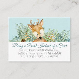 Woodland Animals Deer Baby Boy Breng een boek Informatiekaartje