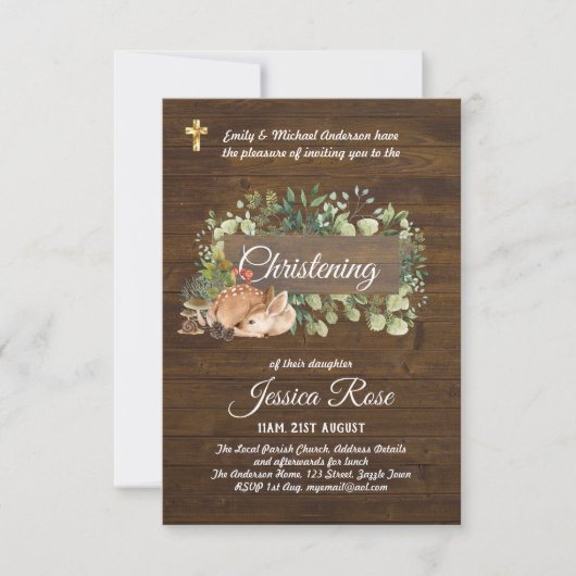 Woodland Animals Deer Christening Invite Baptism (Voorkant)