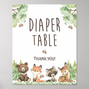 Woodland Animals Diaper Table Shower Sign Poster