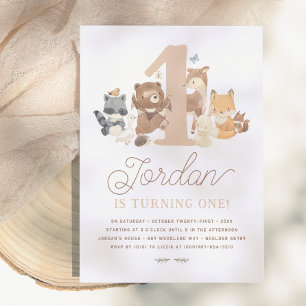 Woodland Animals Eerste Verjaardagsfeest Kaart