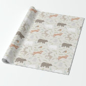 Woodland Animals en Leaf Pattern Beige Cadeaupapier (Uitgerold)