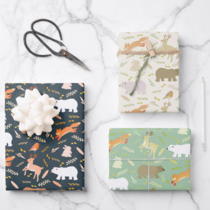 Woodland Animals en Leaf Pattern Inpakpapier Vel
