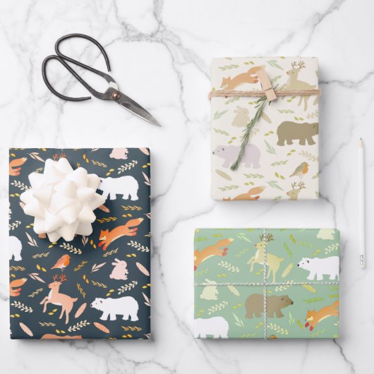 Woodland Animals en Leaf Pattern Inpakpapier Vel (Voorkant)