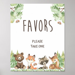 Woodland Animals Favor Table Party Shower Sign Poster