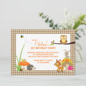 Woodland Animals First Birthday Invitation Kaart (Staand voorkant)