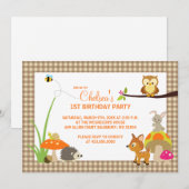 Woodland Animals First Birthday Invitation Kaart (Voorkant / Achterkant)