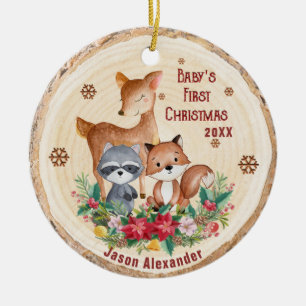Woodland Animals First Christmas Uw foto toevoegen Keramisch Ornament