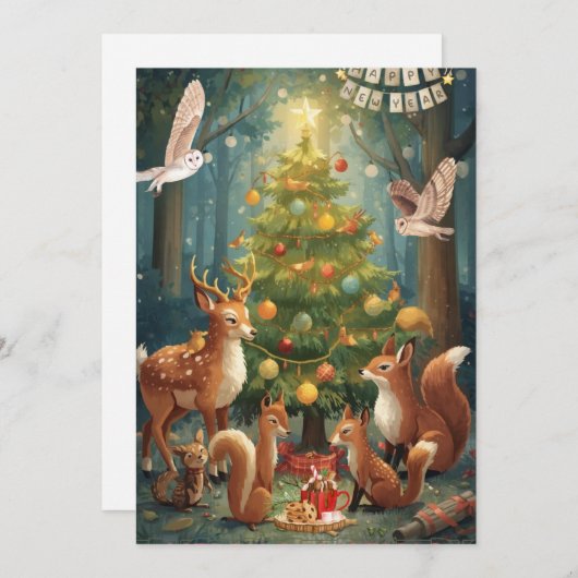 Woodland Animals Flat Holiday Card Feestdagenkaart (Voorkant / Achterkant)