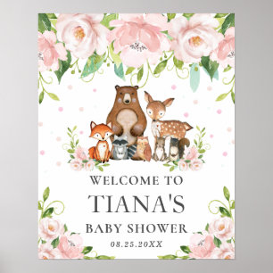 Woodland Animals Floral Baby shower Welcome Sign Poster