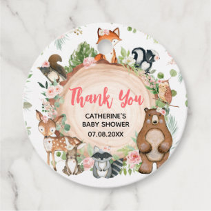 Woodland Animals Floral Wood Slice Baby shower Bedankjes Labels