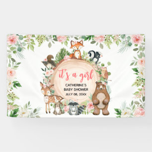 Woodland Animals Floral Wood Slice Baby shower Spandoek