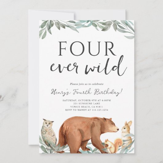 Woodland Animals Forest Birthday Party Invitation (Devant)