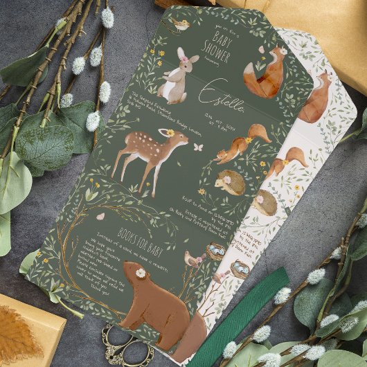 Woodland Animals Forest Friends Baby shower Boeken All In One Uitnodiging