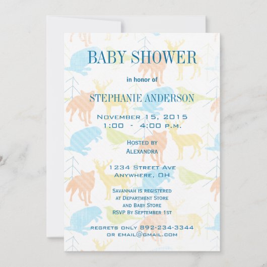 Woodland Animals Fox Baby Boy Shower Invitations Kaart (Voorkant)