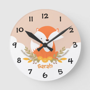 Woodland Animals Fox Kinder Nursery Wall Clock Ronde Klok