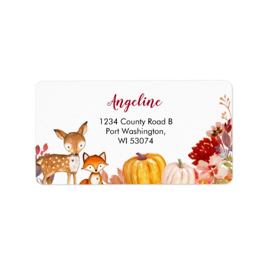 Woodland Animals Friends Pumpkin Adres Label (Voorkant)