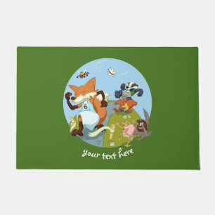Woodland Animals Fun Running Fox & Badger Cartoon Deurmat