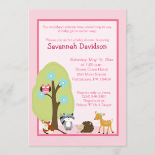 Woodland Animals Girl Baby shower Invitation Kaart
