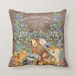Woodland Animals Girl Boy Birth Stats Pillow Kussen