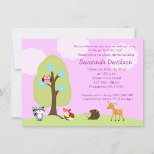 Woodland Animals Girl Lavender Baby shower Kaart