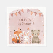 Woodland Animals Girl Verjaardag Roze Servet (Voorkant)