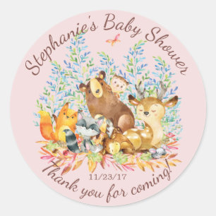 Woodland Animals Girls Baby shower Favor Sticker
