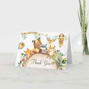 Woodland Animals Green 1st Birthday Baby shower Bedankkaart