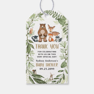 Woodland Animals Green Baby shower Dank u wel Cadeaulabel