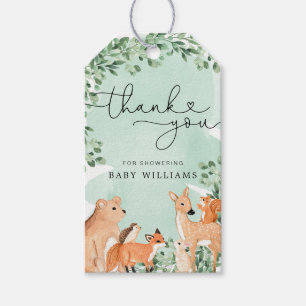 Woodland Animals Green Baby shower Favor Tag Cadeaulabel