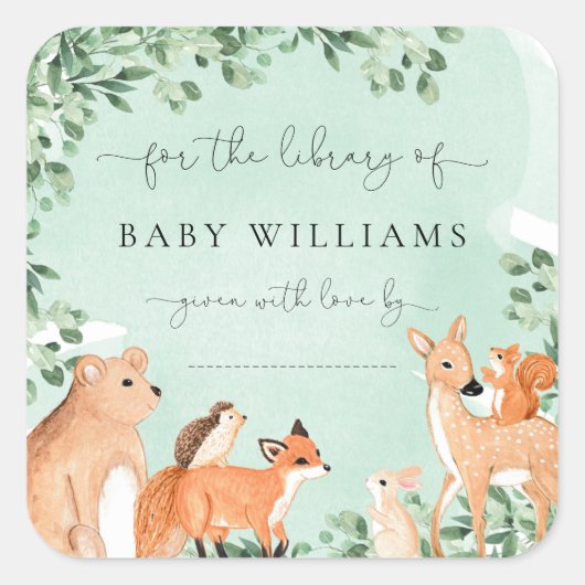 Woodland Animals Green Bookplate Sticker (Voorkant)