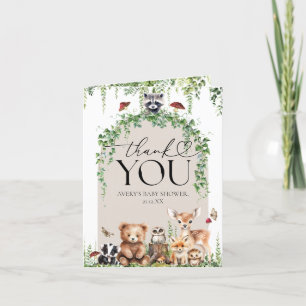 Woodland Animals Green Mushroom Baby shower Bedankkaart