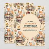 Woodland Animals Greenery 1st Birthday Kaart (Voorkant / Achterkant)