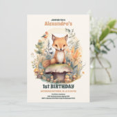 Woodland Animals Greenery 1st Birthday Kaart (Staand voorkant)