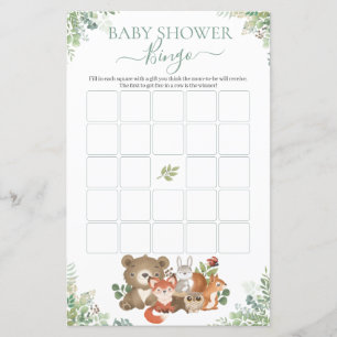 Woodland Animals Greenery Baby shower Bingo Game