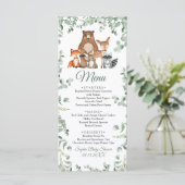 Woodland Animals Greenery Baby shower Flat Menu (Staand voorkant)