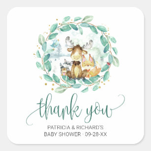 Woodland Animals Greenery Baby shower Hartelijk da Vierkante Sticker