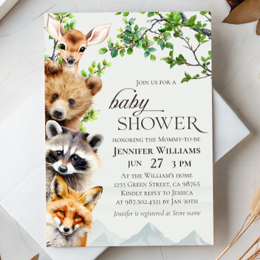 Woodland Animals Greenery Baby Shower Invitation