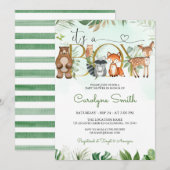 Woodland Animals Greenery Baby shower Invitation Kaart (Voorkant / Achterkant)