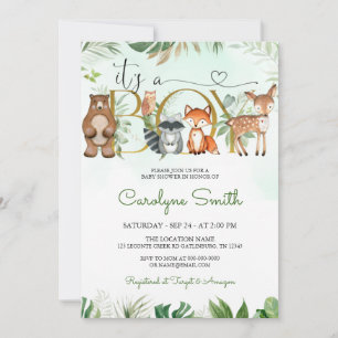 Woodland Animals Greenery Baby shower Invitation Kaart