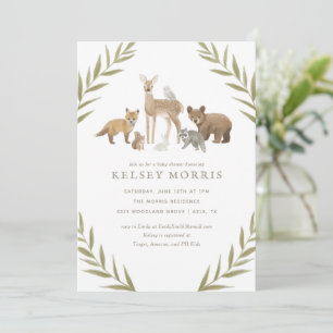 Woodland Animals Greenery Baby shower Invitation Kaart