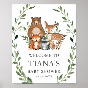 Woodland Animals Greenery Baby shower Welkomstbord Poster