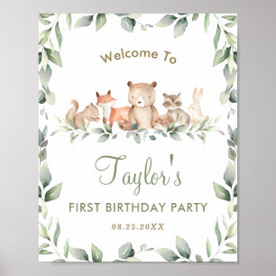 Woodland Animals Greenery Birthday Welkomstbord Poster