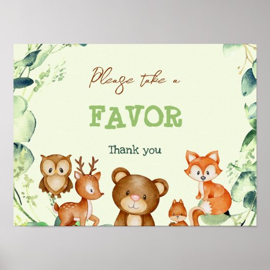 Woodland Animals Greenery Eucalyptus Favor Poster (Voorkant)