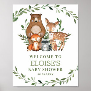 Woodland Animals Greenery Forest Welcome Sign Poster