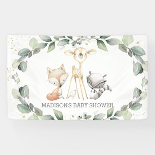 Woodland Animals GreenGenery Baby shower Achtergro Spandoek